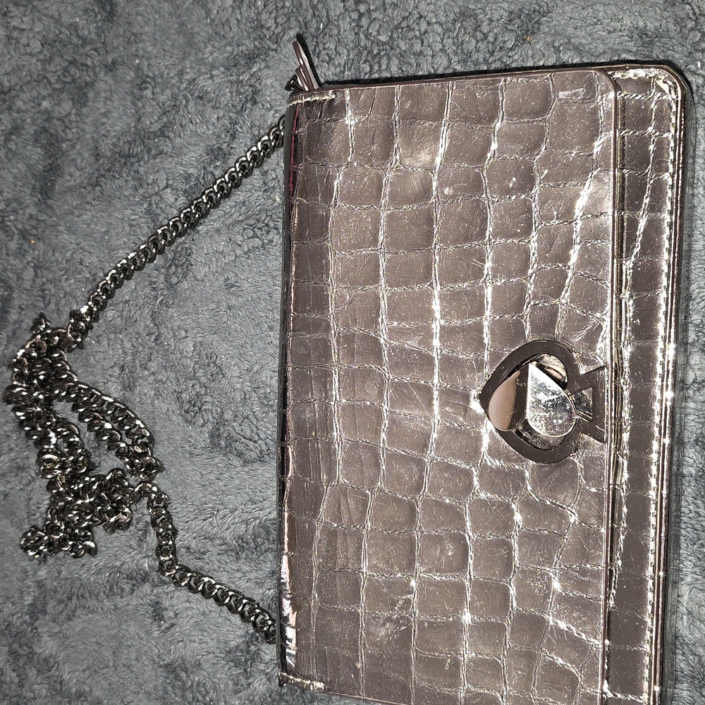 Kate Spade Animal Print Silver Purse W/ Metal Strap (Candice #10) 7.5x5x1.5 Inch
